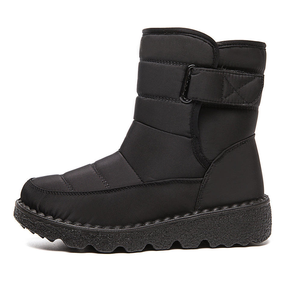 Trendy Large Size Canvas Water Proof Thermal Plush Winter Shoes Hook Loop Women Ladies Snow Boots