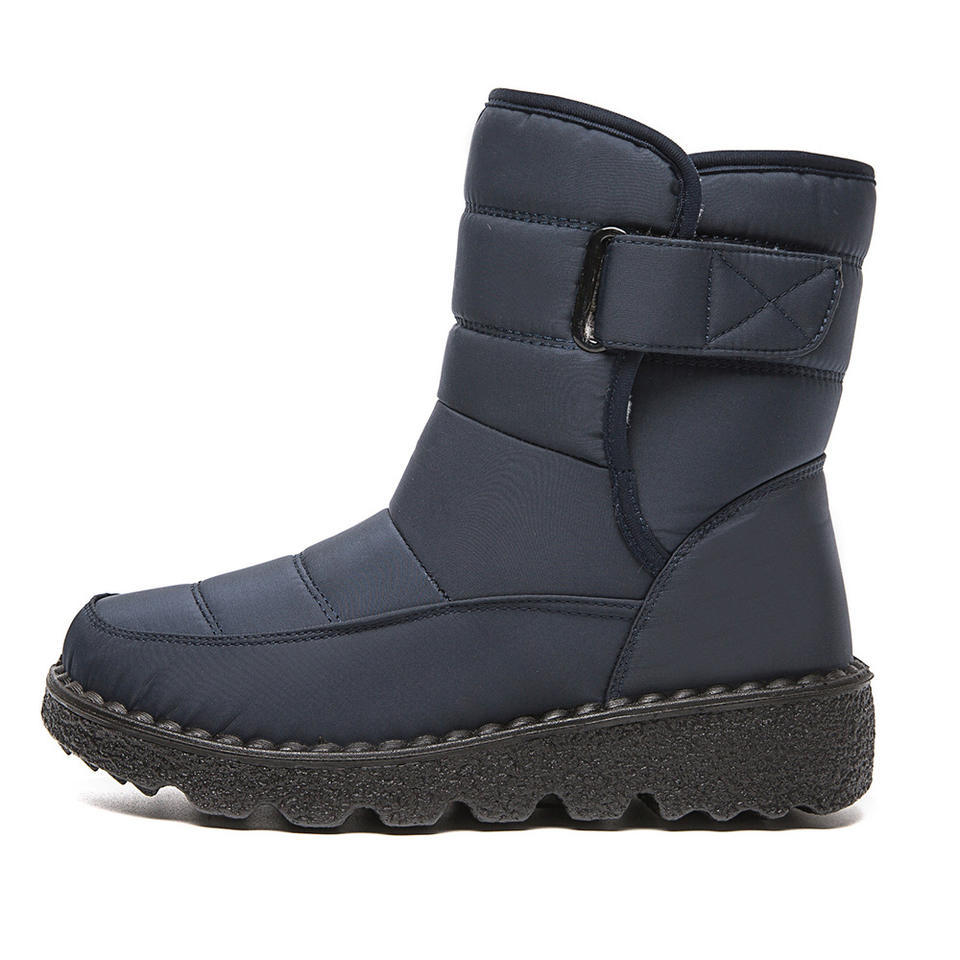 Trendy Large Size Canvas Water Proof Thermal Plush Winter Shoes Hook Loop Women Ladies Snow Boots