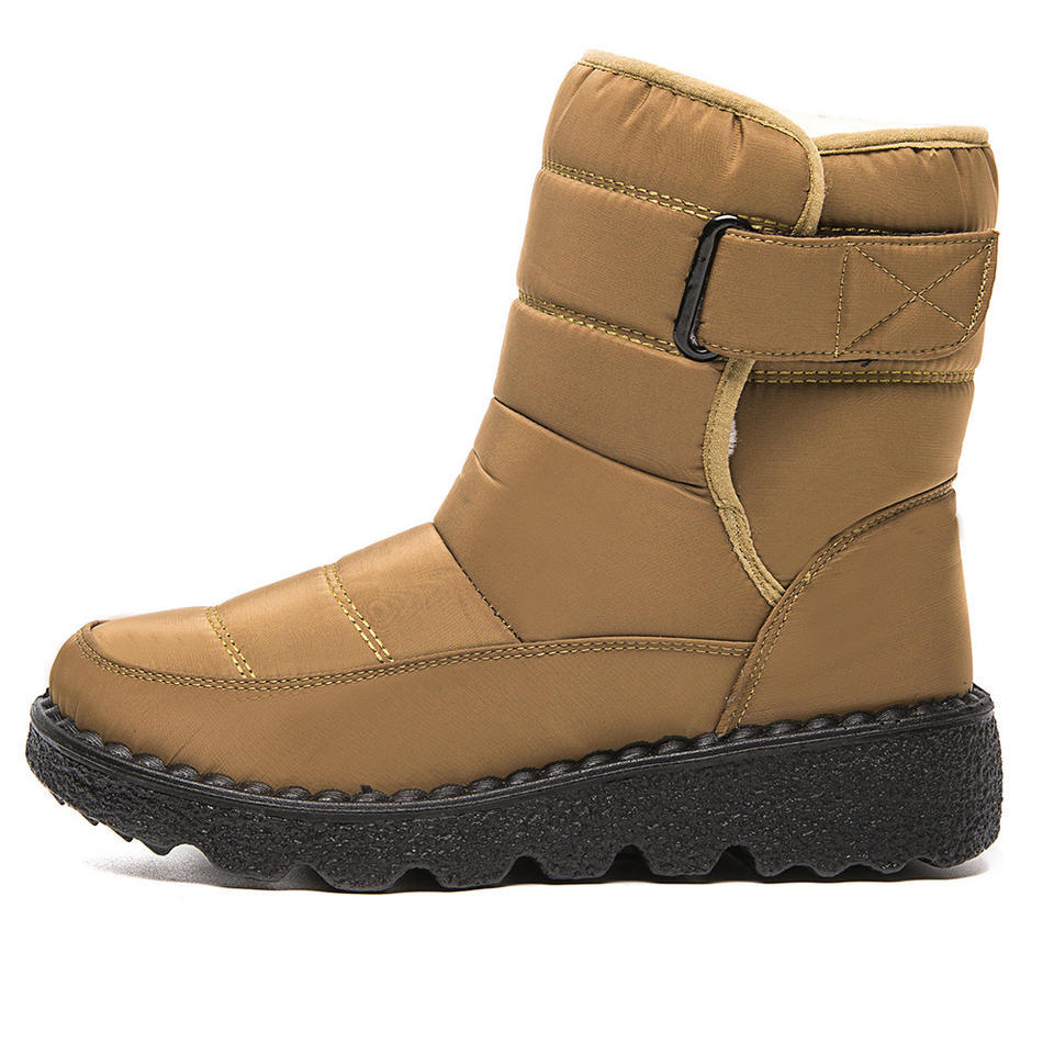 Trendy Large Size Canvas Water Proof Thermal Plush Winter Shoes Hook Loop Women Ladies Snow Boots