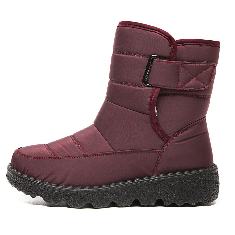 Trendy Large Size Canvas Water Proof Thermal Plush Winter Shoes Hook Loop Women Ladies Snow Boots