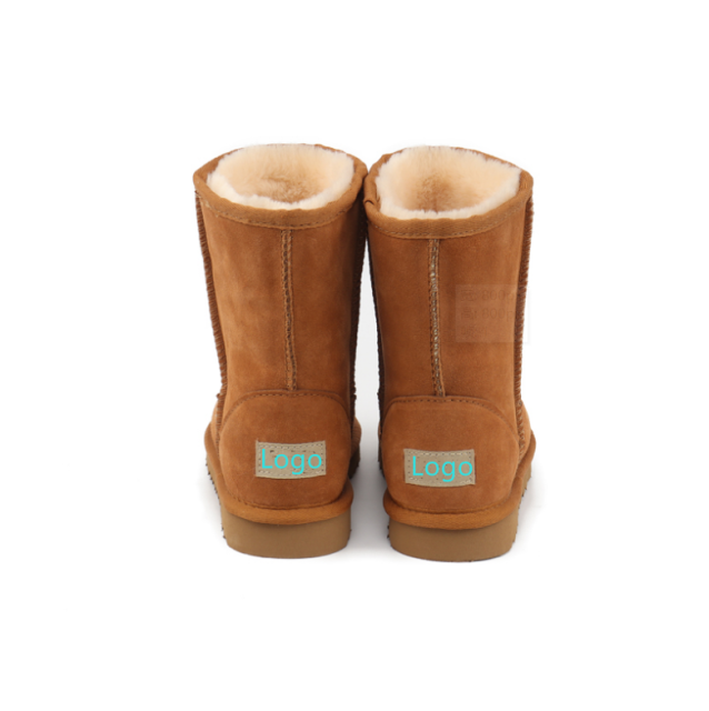 OEM Custom logo multiple colour color Mid-calf Warm Fur Winter Boots Classics Cow Leather Womens Snow Boots Drop Shipping