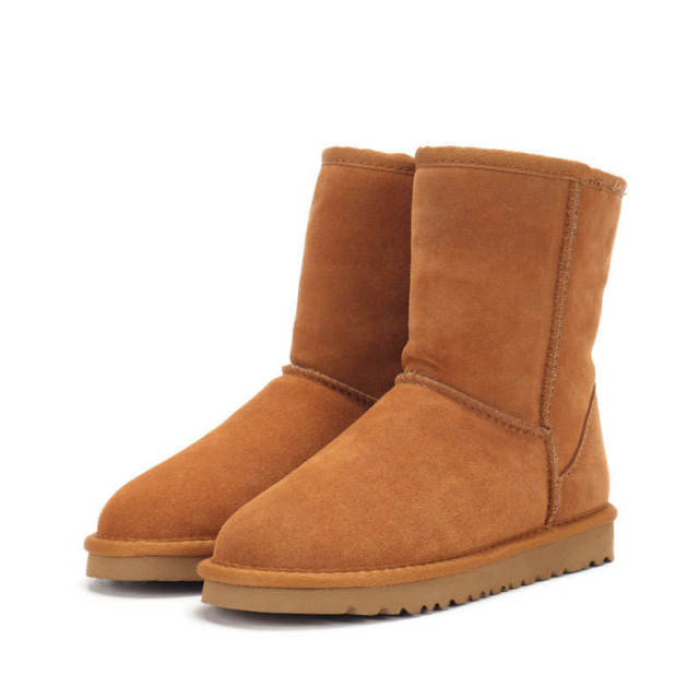 OEM Custom logo multiple colour color Mid-calf Warm Fur Winter Boots Classics Cow Leather Womens Snow Boots Drop Shipping