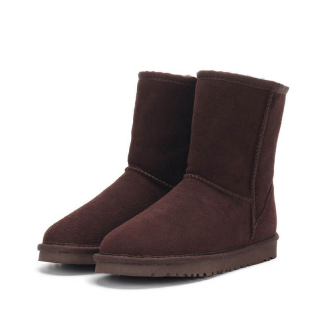 OEM Custom logo multiple colour color Mid-calf Warm Fur Winter Boots Classics Cow Leather Womens Snow Boots Drop Shipping
