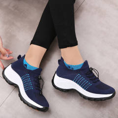 Wholesales Sock Design Platform Stretching Lock Lace Breathable Lightweight Women's Knitted Casual Shoes