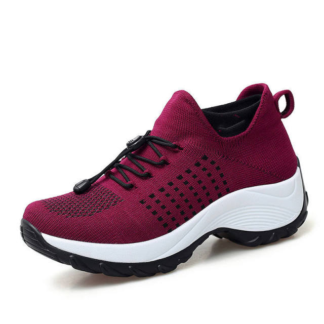Wholesales Sock Design Platform Stretching Lock Lace Breathable Lightweight Women's Knitted Casual Shoes
