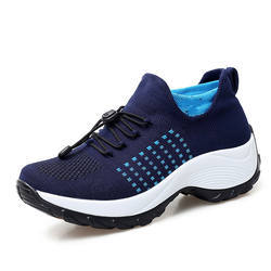 Wholesales Sock Design Platform Stretching Lock Lace Breathable Lightweight Women's Knitted Casual Shoes
