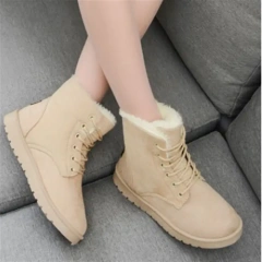 Wholesale Women's Winter Thermal Flat Ankle Boots Women's Soft And Comfortable Snow Shoes With Lace-up Design