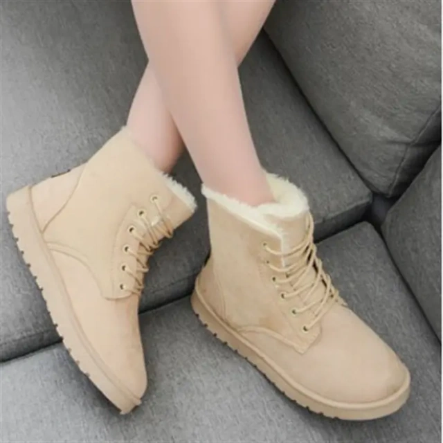Wholesale Women's Winter Thermal Flat Ankle Boots Women's Soft And Comfortable Snow Shoes With Lace-up Design