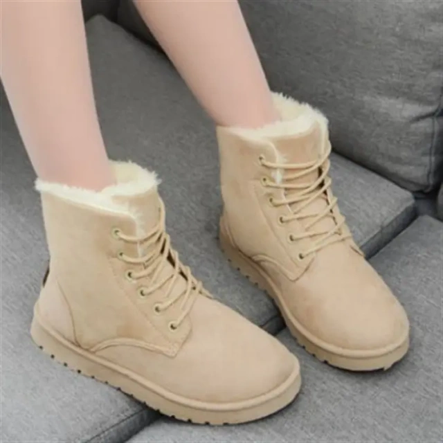 Wholesale Women's Winter Thermal Flat Ankle Boots Women's Soft And Comfortable Snow Shoes With Lace-up Design
