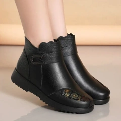 New winter women's casual PU upper snow boots plush warm anti slip rubber wedge heel short snow boots
