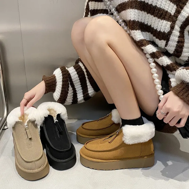 Thicken Bottom Women's Warm Plush Lining Winter Snow Shoes Anti-Slip Outsole Soft And Comfortable Shoes For Women