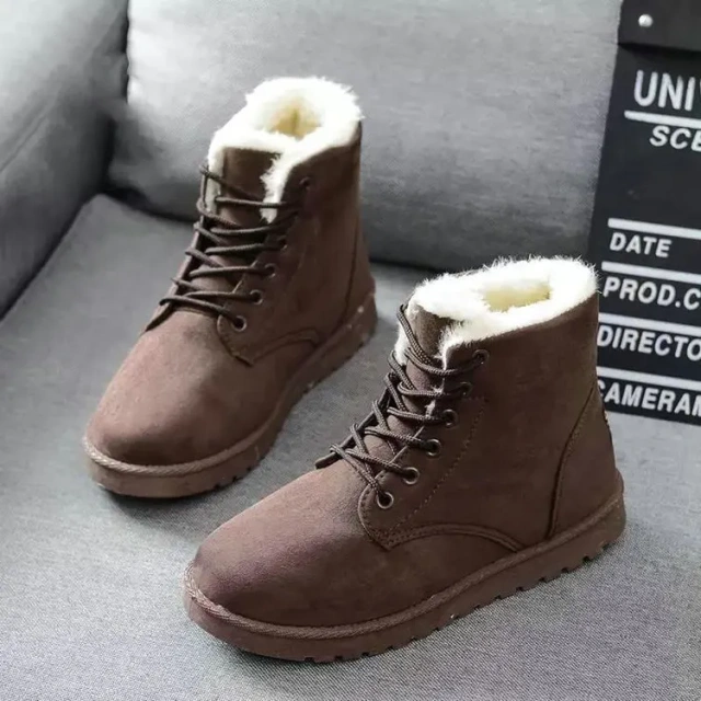Wholesale Women's Winter Thermal Flat Ankle Boots Women's Soft And Comfortable Snow Shoes With Lace-up Design