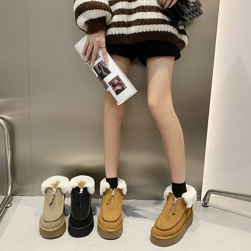 Thicken Bottom Women's Warm Plush Lining Winter Snow Shoes Anti-Slip Outsole Soft And Comfortable Shoes For Women