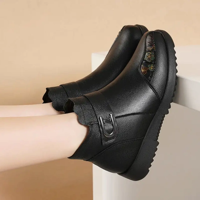 New winter women's casual PU upper snow boots plush warm anti slip rubber wedge heel short snow boots