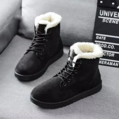 Wholesale Women's Winter Thermal Flat Ankle Boots Women's Soft And Comfortable Snow Shoes With Lace-up Design