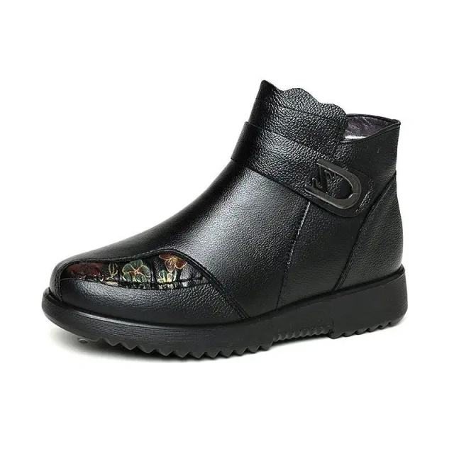 New winter women's casual PU upper snow boots plush warm anti slip rubber wedge heel short snow boots