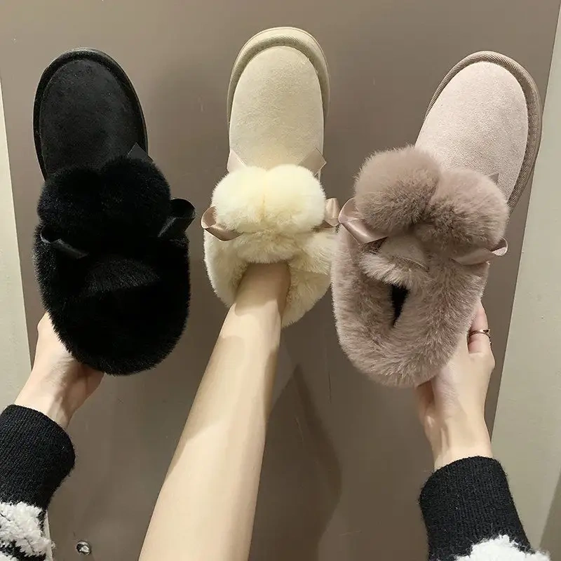 Fashion women's winter new hairy design snow shoes boots elegant thicken plush cute solid short snow boots for ladies