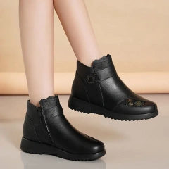 New winter women's casual PU upper snow boots plush warm anti slip rubber wedge heel short snow boots