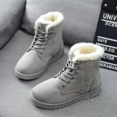 Wholesale Women's Winter Thermal Flat Ankle Boots Women's Soft And Comfortable Snow Shoes With Lace-up Design