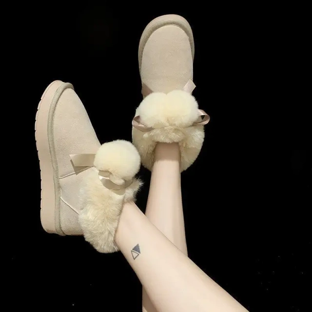 Fashion women's winter new hairy design snow shoes boots elegant thicken plush cute solid short snow boots for ladies