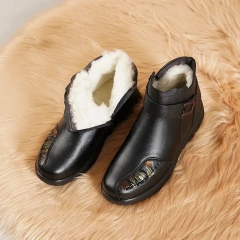 New winter women's casual PU upper snow boots plush warm anti slip rubber wedge heel short snow boots