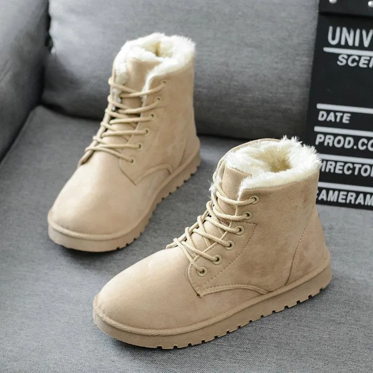 Wholesale Women's Winter Thermal Flat Ankle Boots Women's Soft And Comfortable Snow Shoes With Lace-up Design