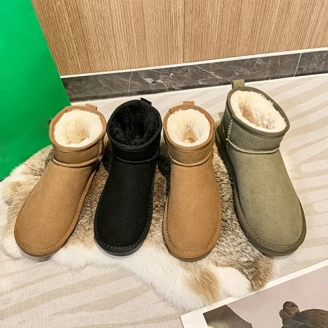 Customized winter new women's plush and thick snow boots casual flat comfortable short snow boots for ladies