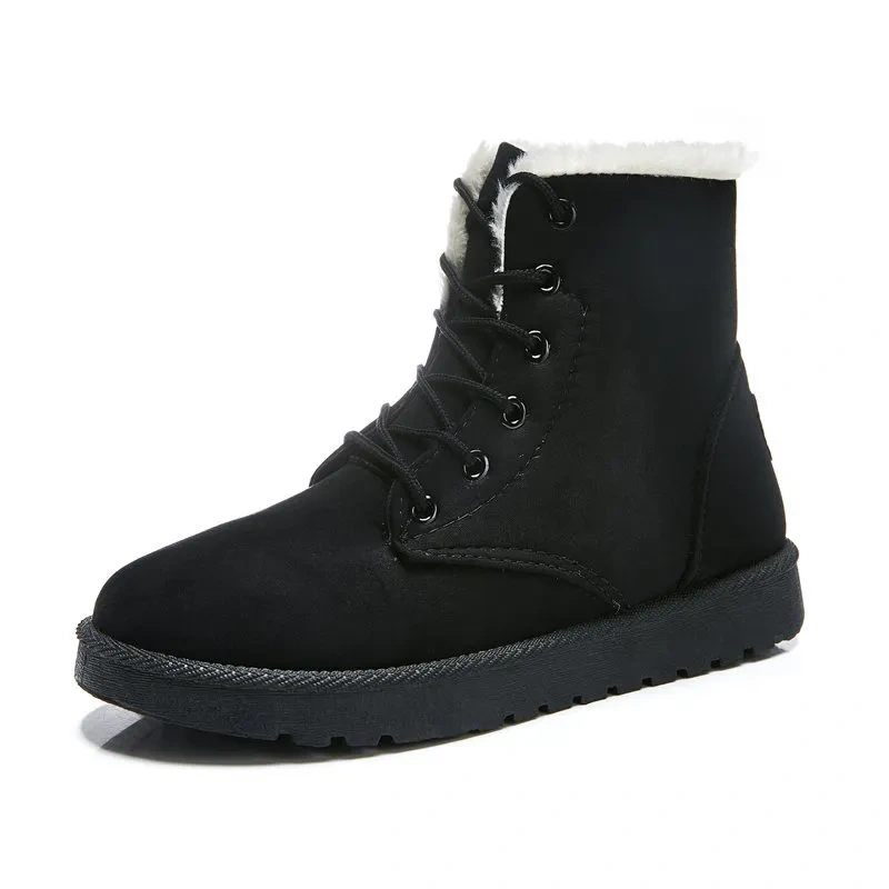 Wholesale Women's Winter Thermal Flat Ankle Boots Women's Soft And Comfortable Snow Shoes With Lace-up Design