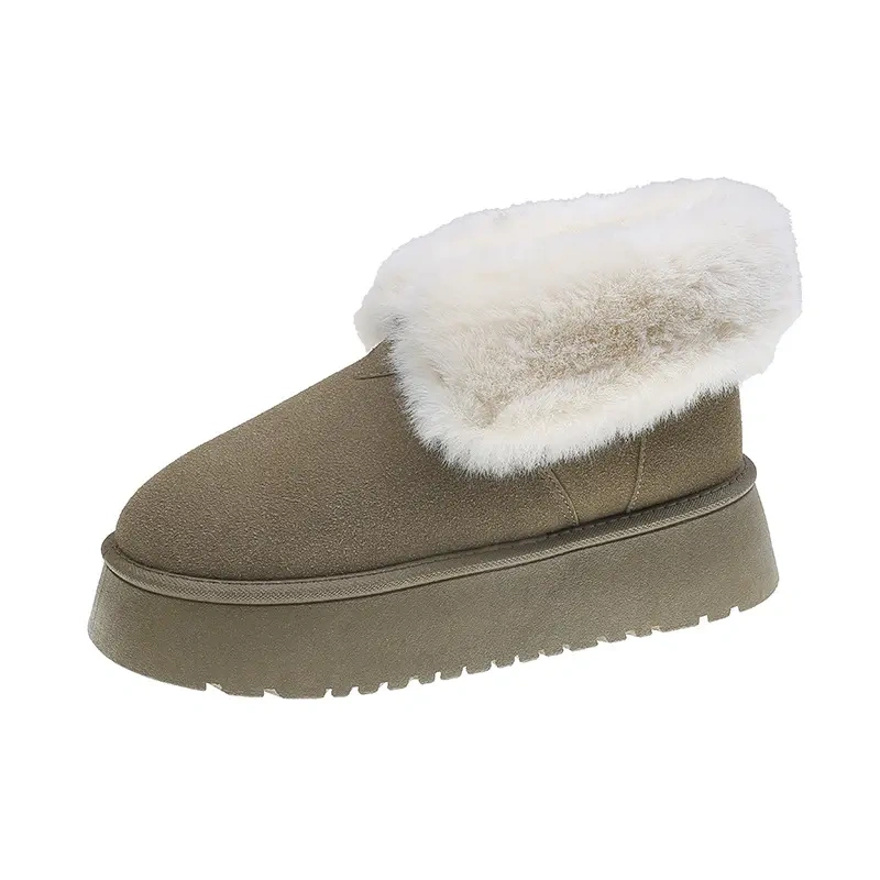 Thick sole and plush short snow boots shoes for women Fashion trend cute warm slip on hairy snow shoes