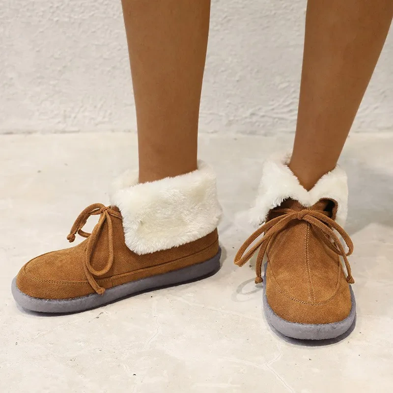 New fashion autumn and winter light flat snow boots for women new plush wear-resistant lace up women's snow shoes boots