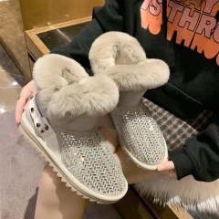 Wholesale trendy winter warm fur snow boots for women fashion new plush and thickened diamond warm women' s snow boots