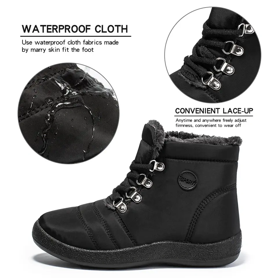 Winter Women Warm Plush Warm Outdoor Lace-up Snow Shoes Waterproof Upper AntI-Slip Winter Boots For Women