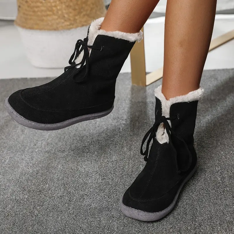 New fashion autumn and winter light flat snow boots for women new plush wear-resistant lace up women's snow shoes boots
