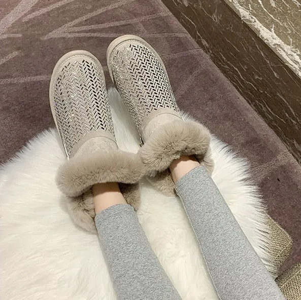 Wholesale trendy winter warm fur snow boots for women fashion new plush and thickened diamond warm women' s snow boots