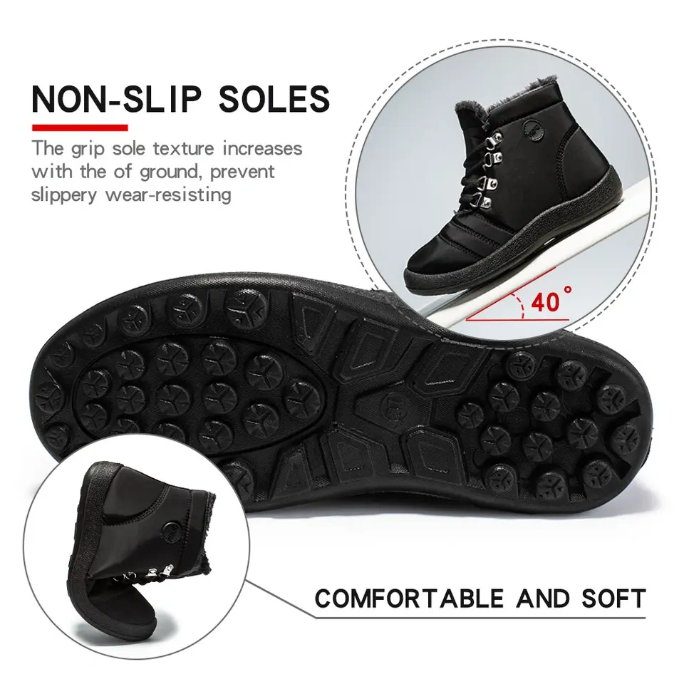 Winter Women Warm Plush Warm Outdoor Lace-up Snow Shoes Waterproof Upper AntI-Slip Winter Boots For Women