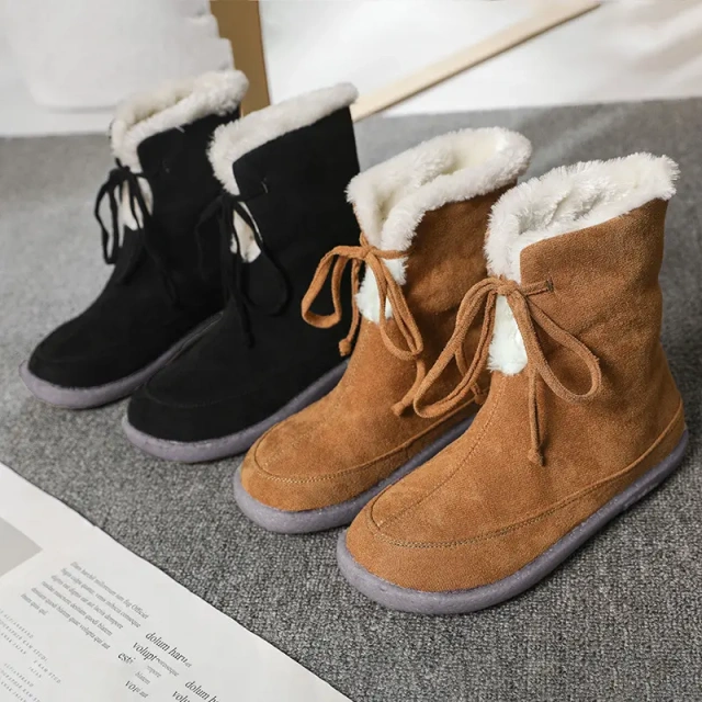 New fashion autumn and winter light flat snow boots for women new plush wear-resistant lace up women's snow shoes boots