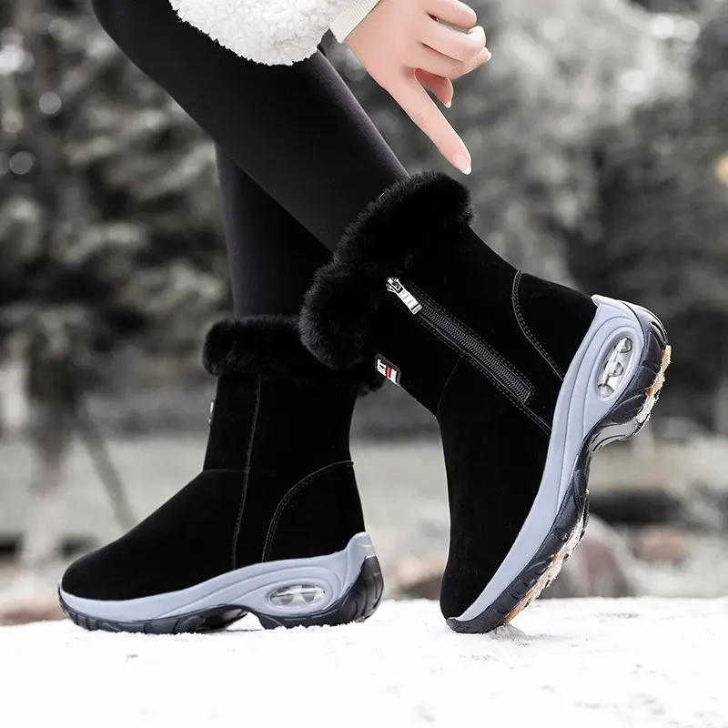 Outdoor fashion trend thick soled warm snow boots for women plush comfortable middle women' s snow shoes boots