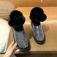 Wholesale trendy winter warm fur snow boots for women fashion new plush and thickened diamond warm women' s snow boots