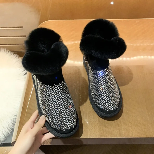 Wholesale trendy winter warm fur snow boots for women fashion new plush and thickened diamond warm women' s snow boots
