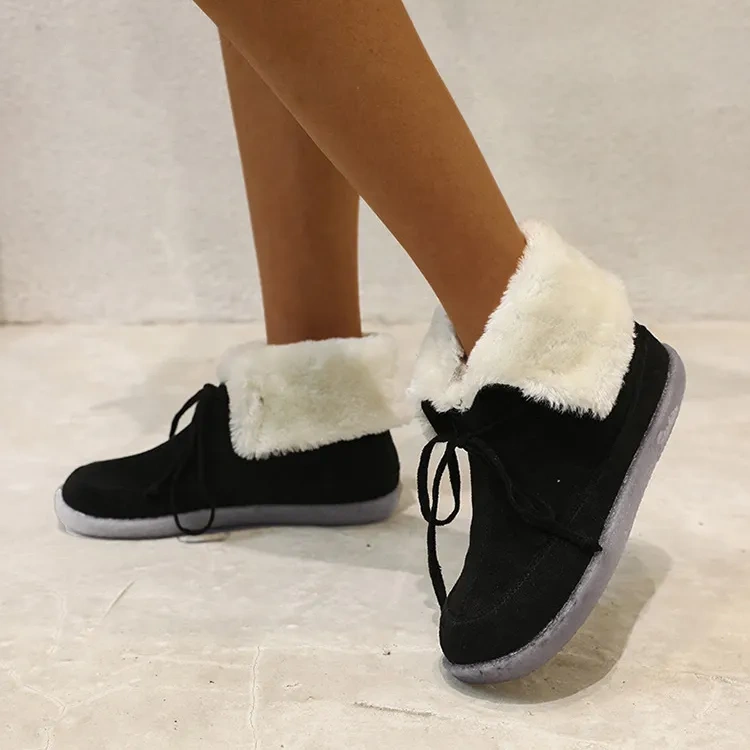 New fashion autumn and winter light flat snow boots for women new plush wear-resistant lace up women's snow shoes boots