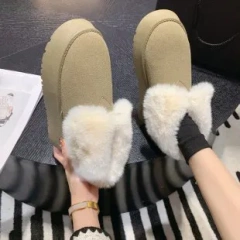Thick sole and plush short snow boots shoes for women Fashion trend cute warm slip on hairy snow shoes