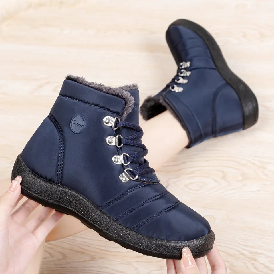 Winter Women Warm Plush Warm Outdoor Lace-up Snow Shoes Waterproof Upper AntI-Slip Winter Boots For Women