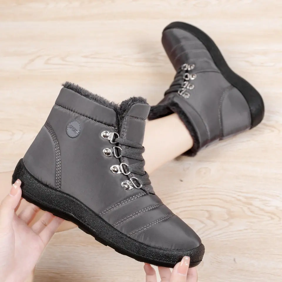 Winter Women Warm Plush Warm Outdoor Lace-up Snow Shoes Waterproof Upper AntI-Slip Winter Boots For Women