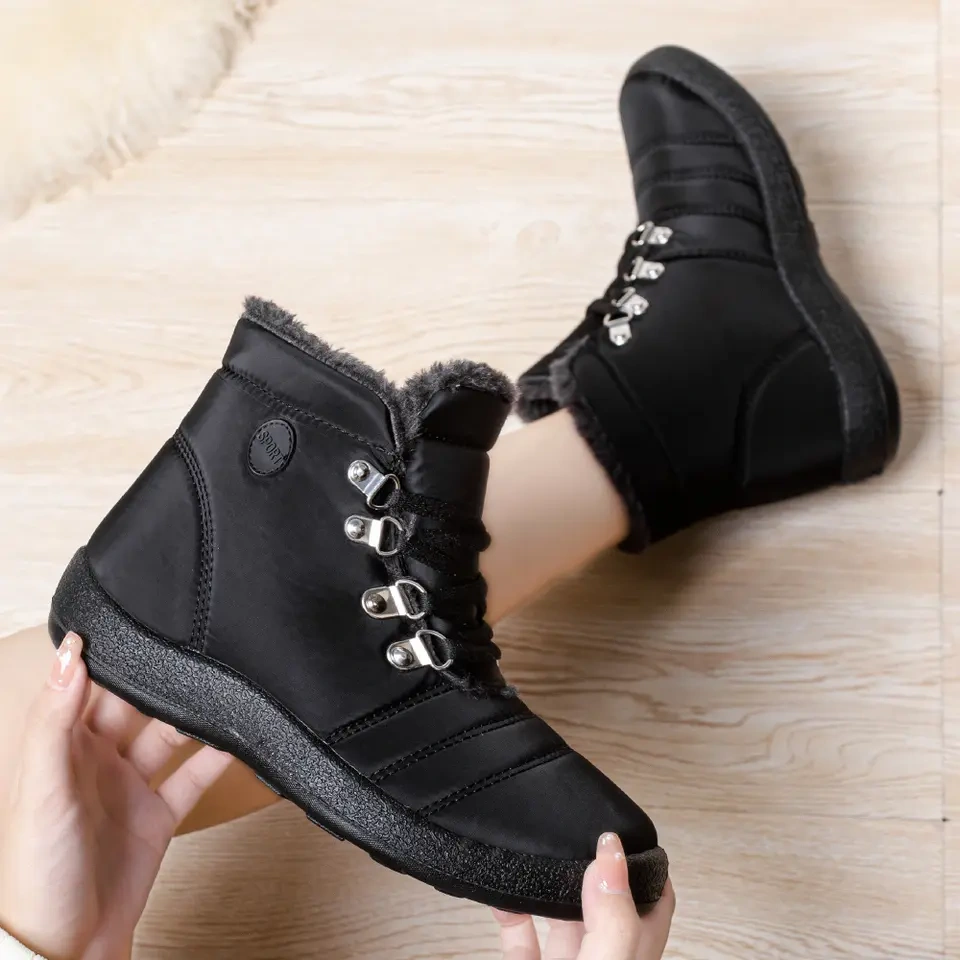 Winter Women Warm Plush Warm Outdoor Lace-up Snow Shoes Waterproof Upper AntI-Slip Winter Boots For Women