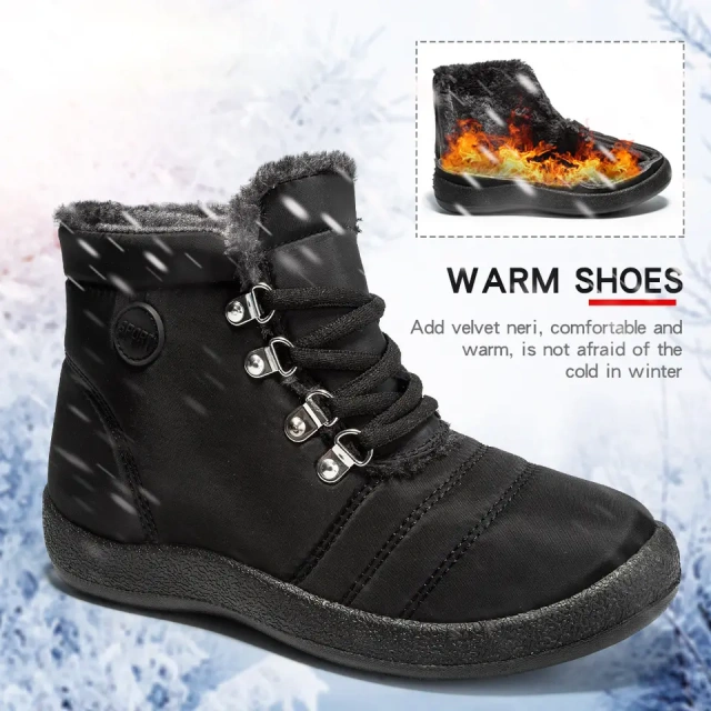 Winter Women Warm Plush Warm Outdoor Lace-up Snow Shoes Waterproof Upper AntI-Slip Winter Boots For Women