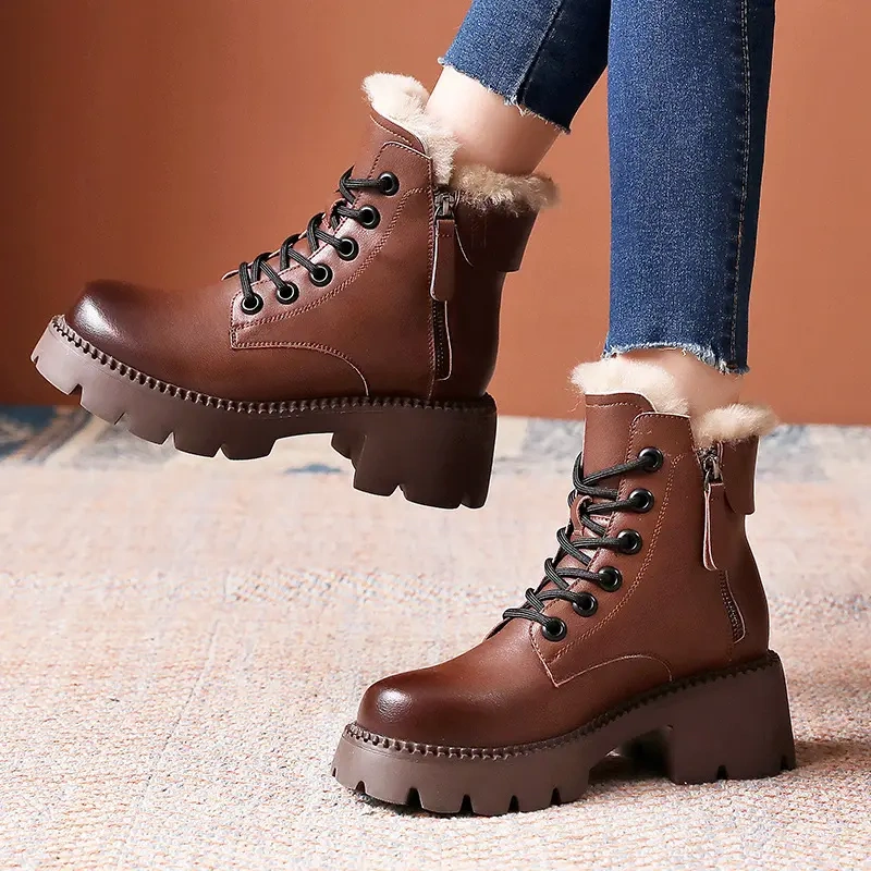Fashion winter women's casual warm plush zipper snow boots shoes new thick outsole women's casual snow boots