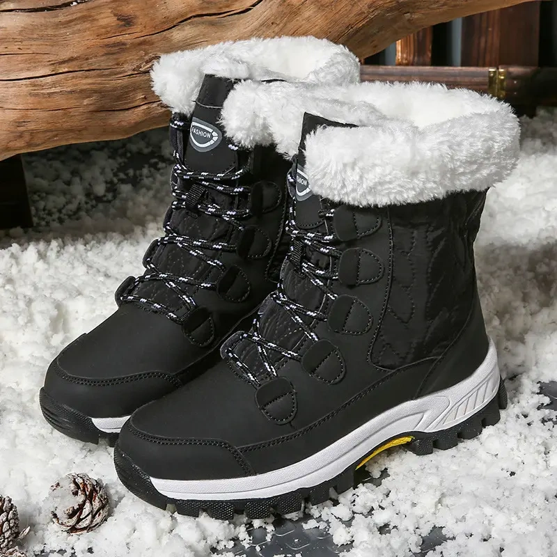 Winter Outdoor Travel Waterproof Women' s Snow Boots Anti slip Thickened Warm High Top Women's Mid length Snow