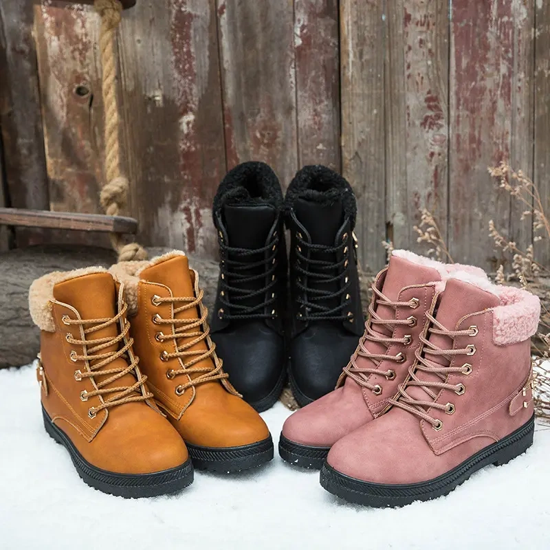Fashion Trend Thick Plush Women's Snow Boots Shoes Winter New Warm Lardies Rivets Short Snow Martin Boots