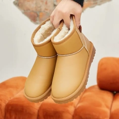 Fashion women's winter thick soles plush snow boots for women soft leather upper mid length anti slip women boots shoes
