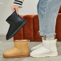 Fashion women's winter thick soles plush snow boots for women soft leather upper mid length anti slip women boots shoes